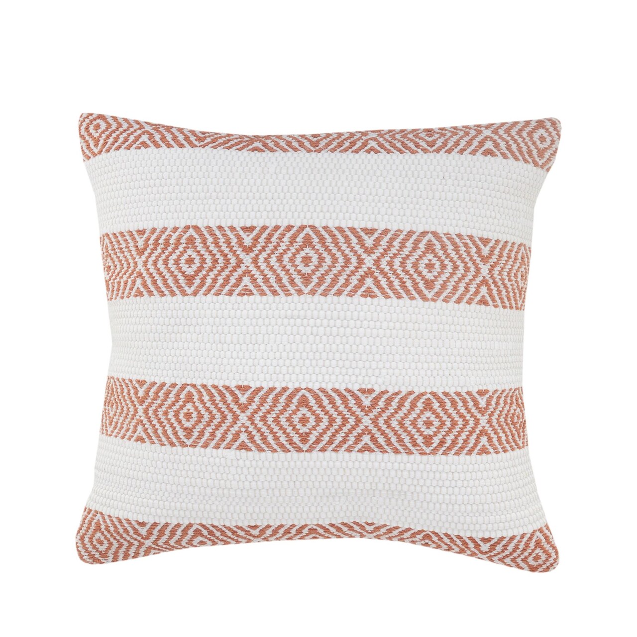 Laddha Home Designs 20" Orange and White Geometric Striped Square Throw Pillow